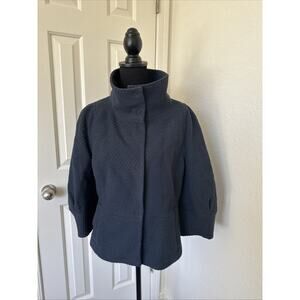 Ann Taylor Coat Women Large Navy Wool Blend High Collar Button Invisible Snap